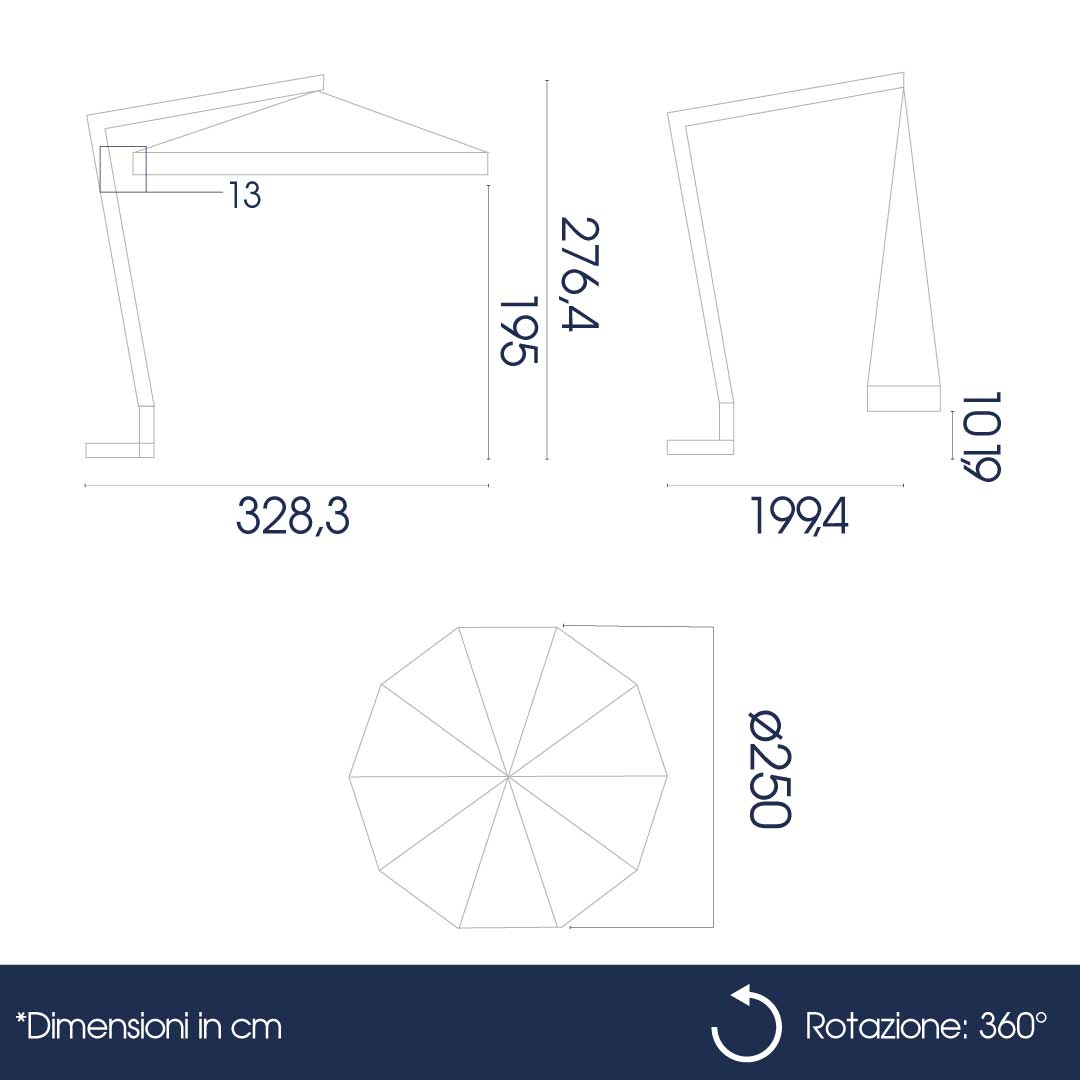 Ombrellone Decentrato da Giardino Ø2,5m Braccio in Legno Ecrù