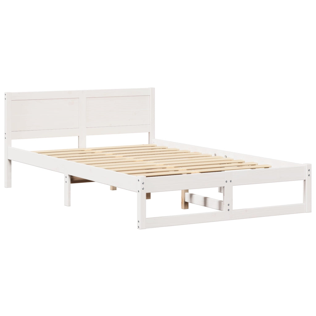 Telaio Letto Bianco Legno Massello di Pino 140 x 190 cm Durevole