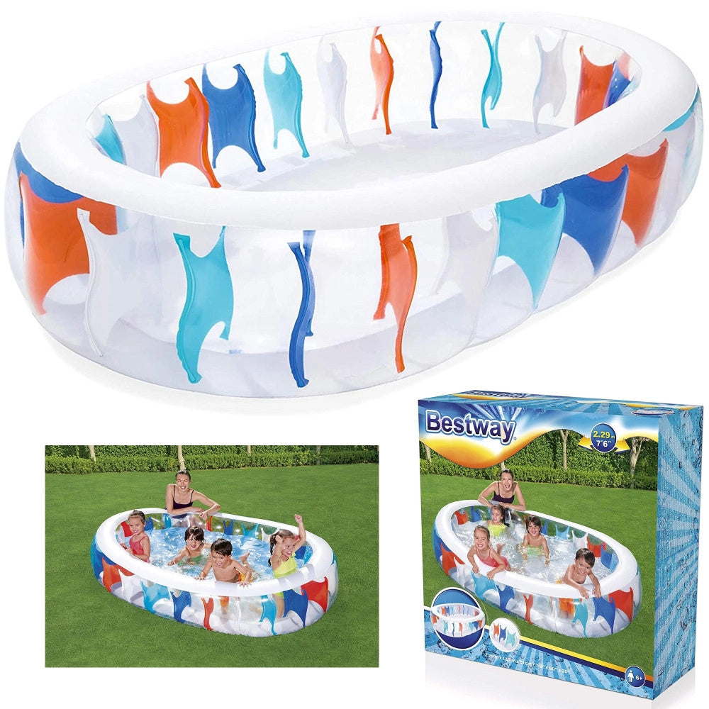 Trade Shop - Piscina Ovale Gonfiabile 229x152x51 Cm Bordi Spessi Per Famiglia Bambini Estate -