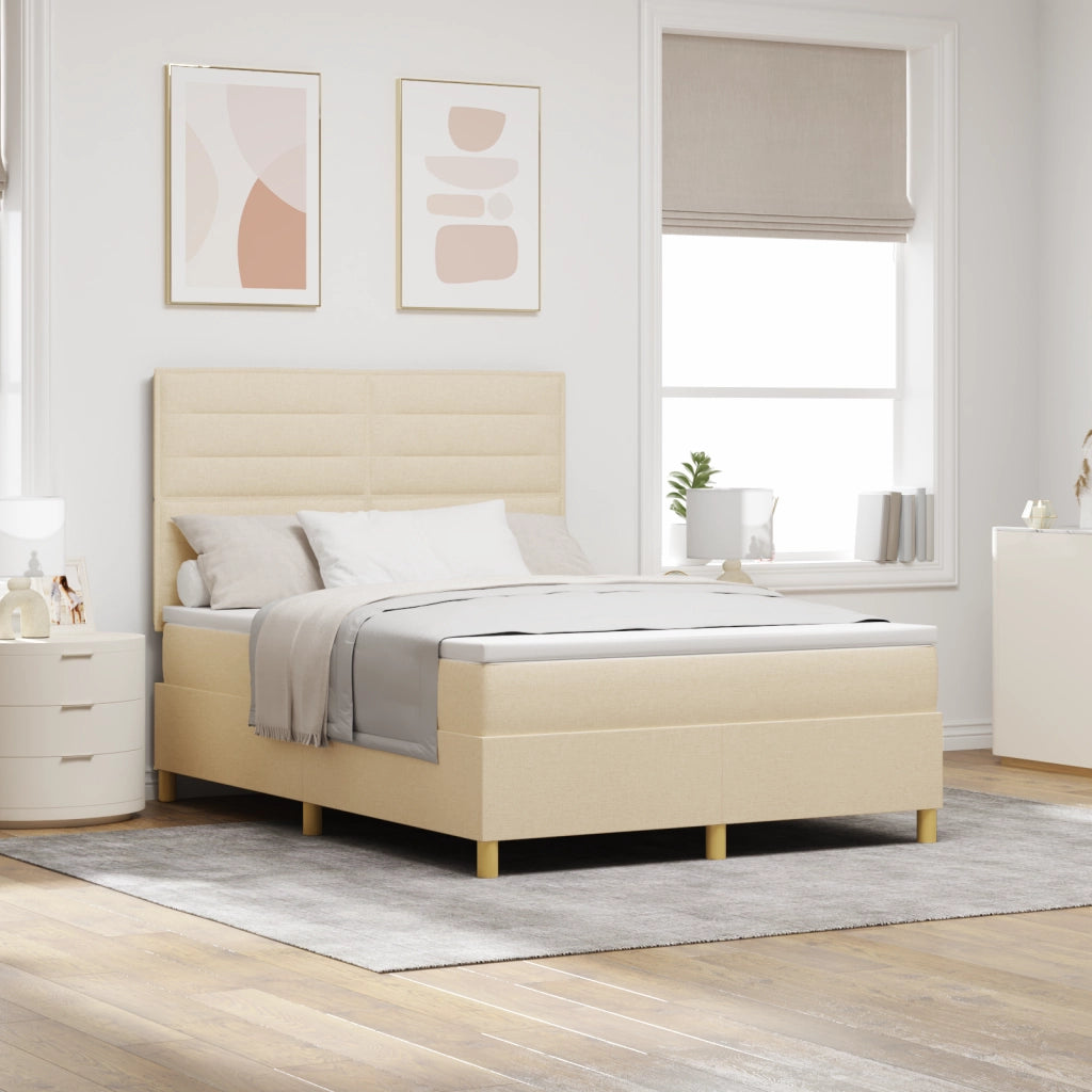 Letto Rete a Molla e Materasso Crema 140x190 cm in Tessuto