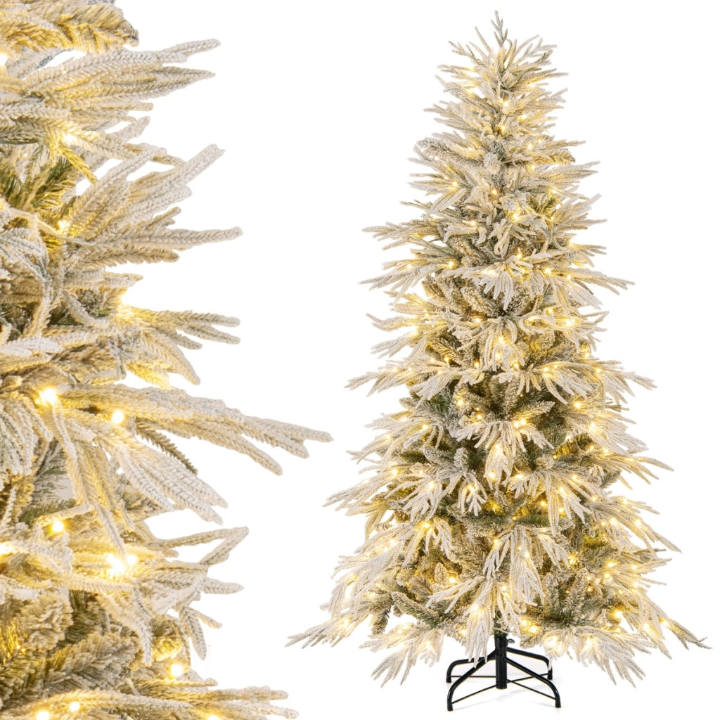 Albero di natale decorazione natalizia pre-illuminata con 250 luci LED bianco caldo-Albero di natale artificiale innevato da 180 cm Verde