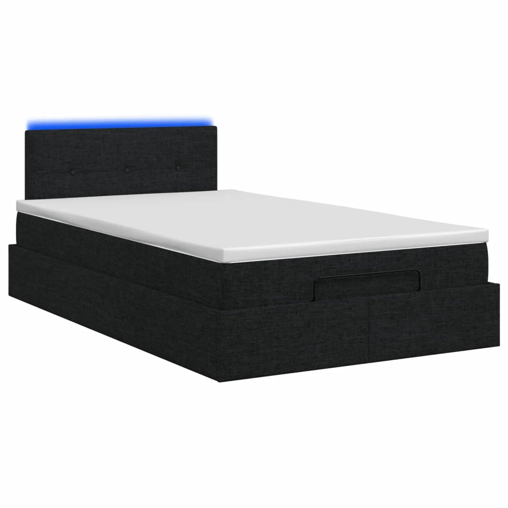 Letto Ottomano con Materasso e LED Nero 120 x 190 cm Tessuto 3458057