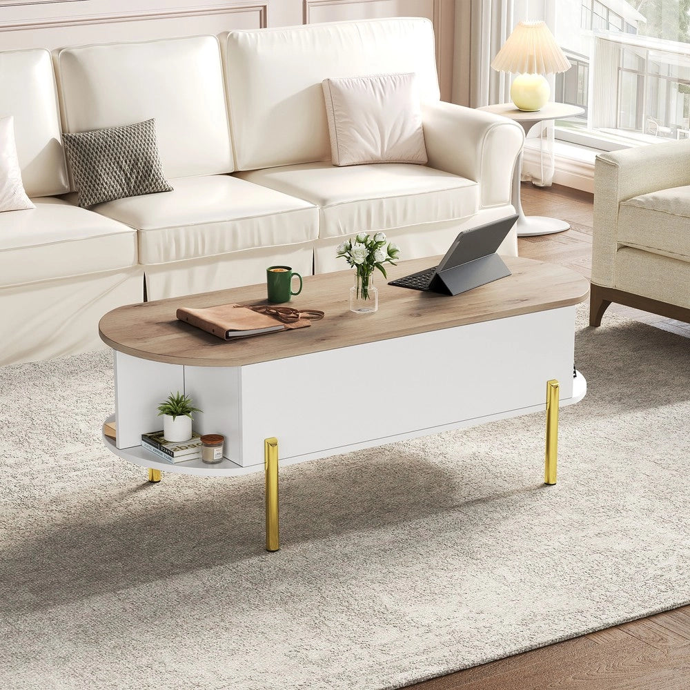 Tavolino da Caff¨¨ con Piano Regolabile e Vani Contenitore ¨C MINIMAL ¨C Legno/Bianco 120x50x43 cm