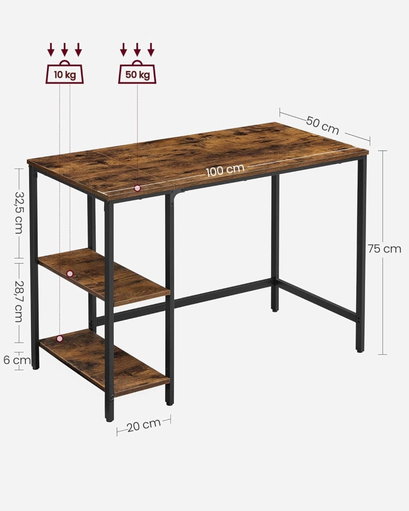 VASAGLE Scrivania per Computer, Scrittoio, 100 x 50 x 76 cm, Moderno, Tavolo da Lavoro, per Ufficio Camera da Letto Soggiorno, Marrone Vintage e Nero Inchiostro LWD046B01