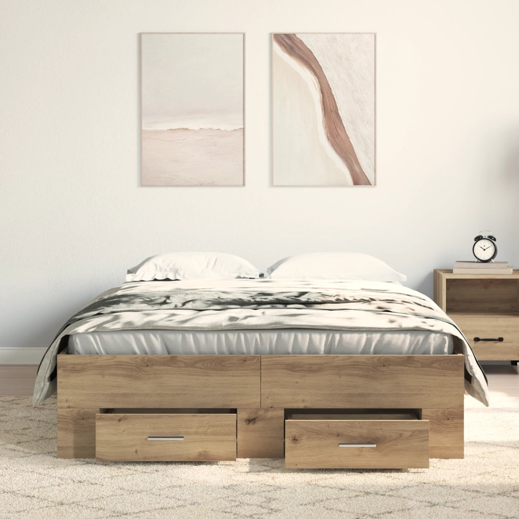 Rete Letto con Cassetti Rovere Artigianale 120x200 cm Legno Ingegnerizzato