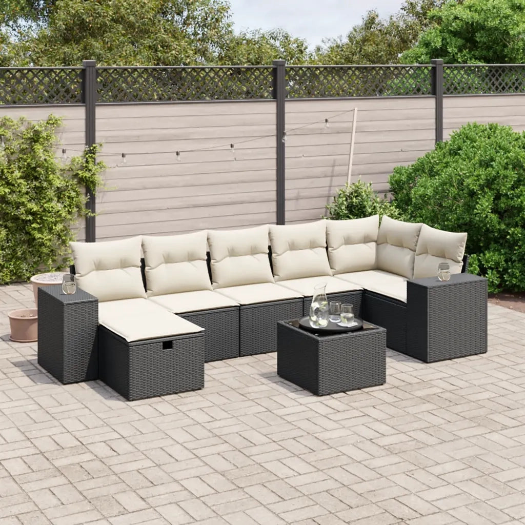 Set Divani da Giardino con Cuscini 8 pz Nero in Polyrattan