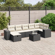 Set Divani da Giardino con Cuscini 8 pz Nero in Polyrattan