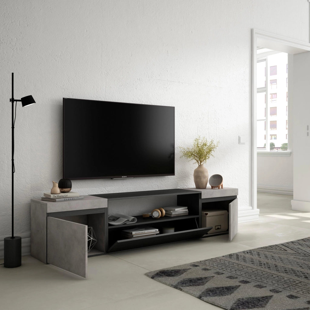 Mobile TV, 200x35x45cm, soggiorno, Per TV fino a 80", Mobile Soggiorno, grigio cemento RF2238