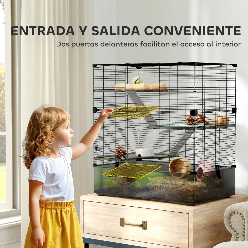 Gabbia per Piccoli Animali a Pi¨´ Livelli con Cassetto e Accessori ¨C Zephmum ¨C Nero 73x47x80
