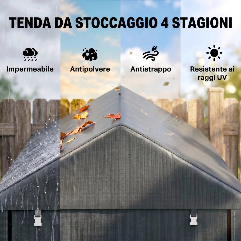 Capanno Attrezzi ¨C zephmum ¨C 120x179x165 cm Grigio Scuro Acciaio Zincato Tessuto PE