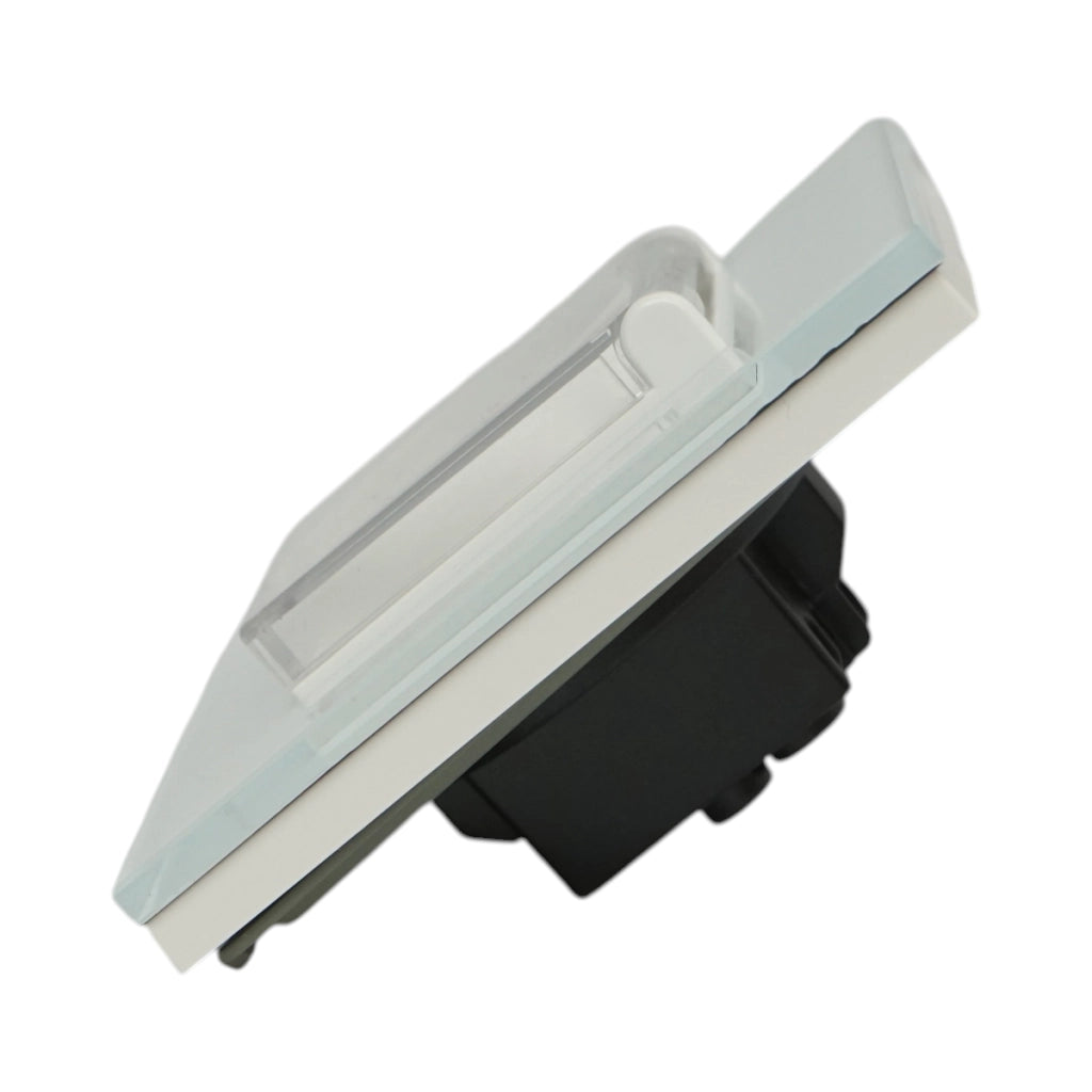 Presa schuko da incasso bianca 220V, 16A, coperchio trasparente, cornice in vetro 86x86x34mm