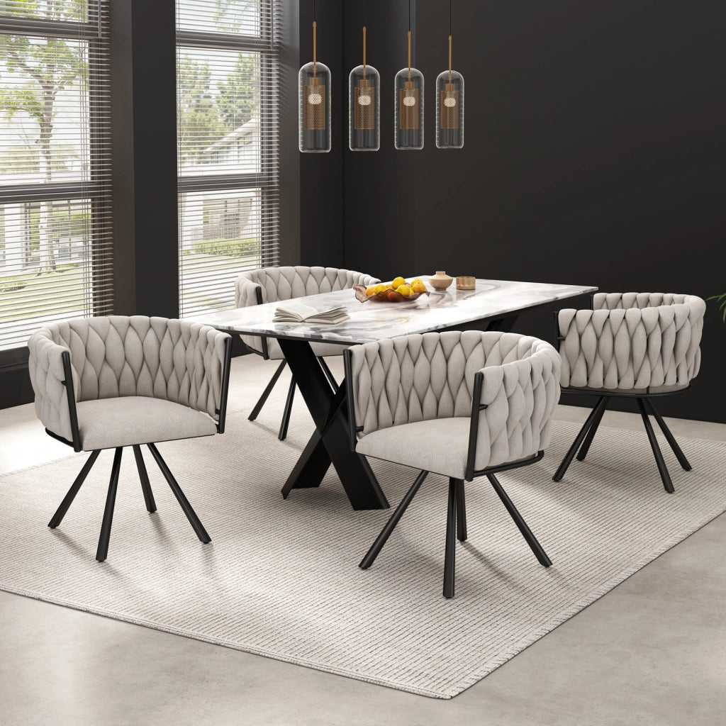 Set di 4 sedie da pranzo girevoli 360° in lino nero con struttura in acciaio