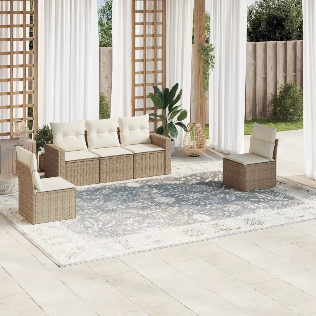 Set Divano da Giardino 5 pz con Cuscini Beige in Polyrattan 3251125
