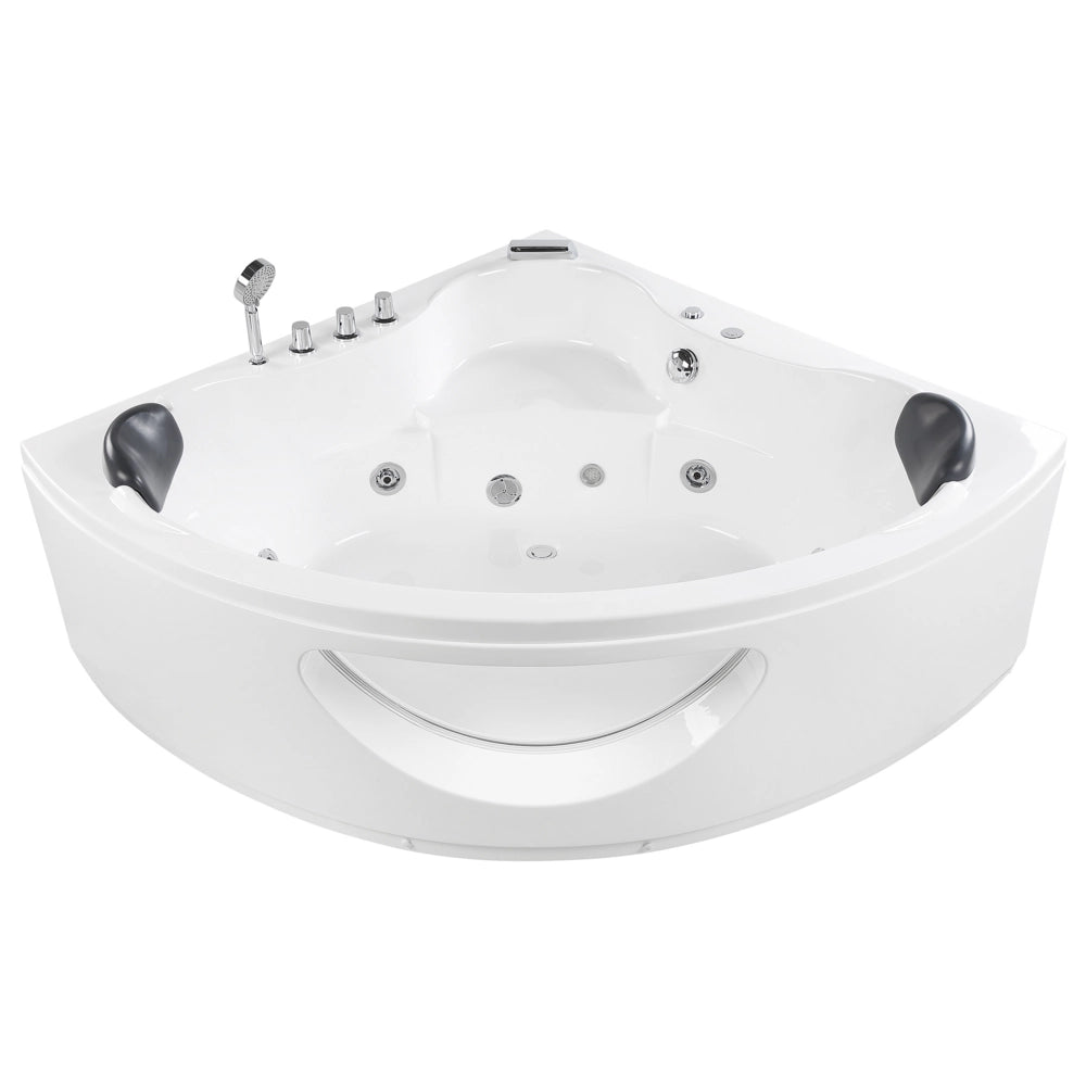 Vasca Idromassaggio Angolare Bianco Sanitario Acrilico con Luci LED 10 Getti Massaggio 146 x 146 cm Stile Moderno