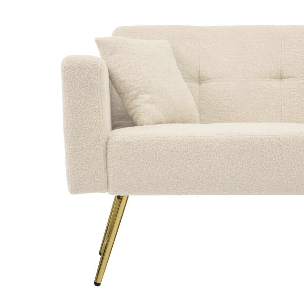 Divano letto 175x64x72 cm con schienale regolabile; tasche laterali; sherpa beige