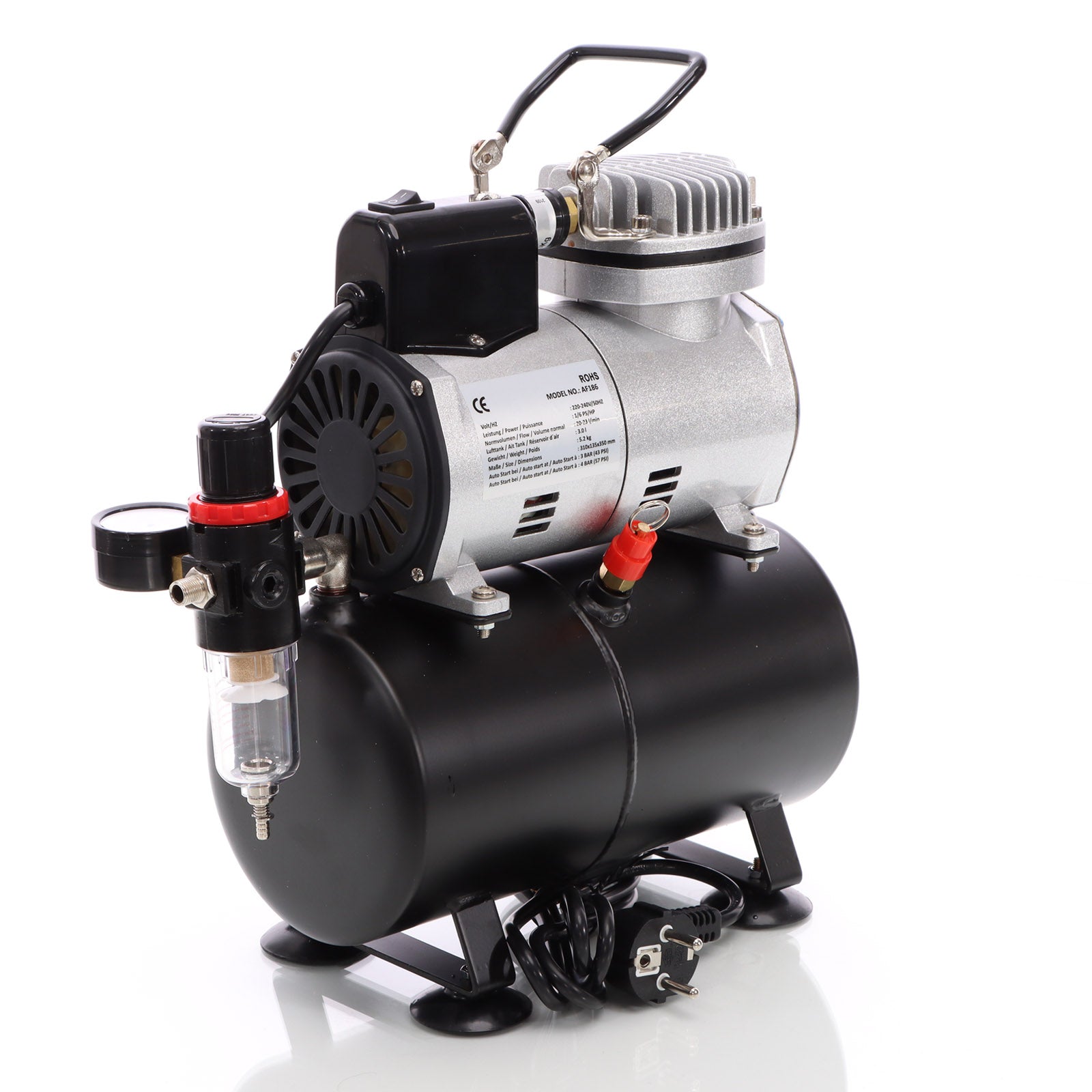 Compressore per aerografo AF186 con serbatoio riduttore di pressione 4 bar Start-stop automatico