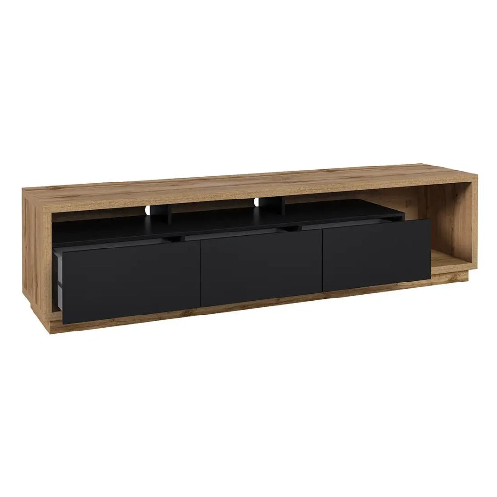 Mobile TV XL 200cm collezione CLARA. Colore quercia e nero opaco.