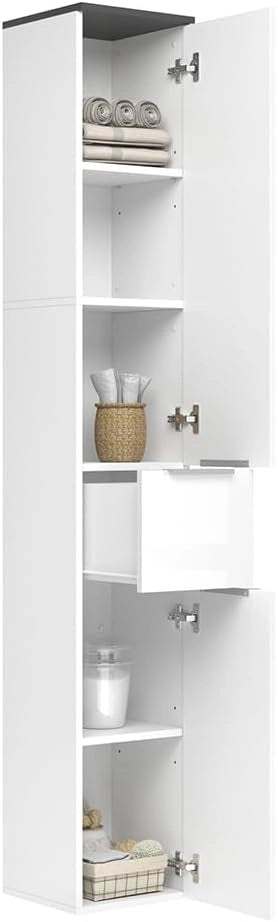 Mobile bagno alto Otis, Bianco lucido, 30 x 190 cm, per la conservazione in bagno abbinabile alla serie Otis
