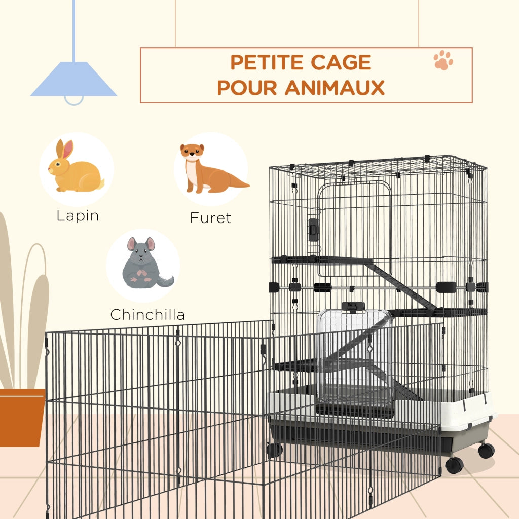Gabbia per piccoli animali con 3 piani e 3 rampe ¨C zephmum ¨C metallo e PP nero