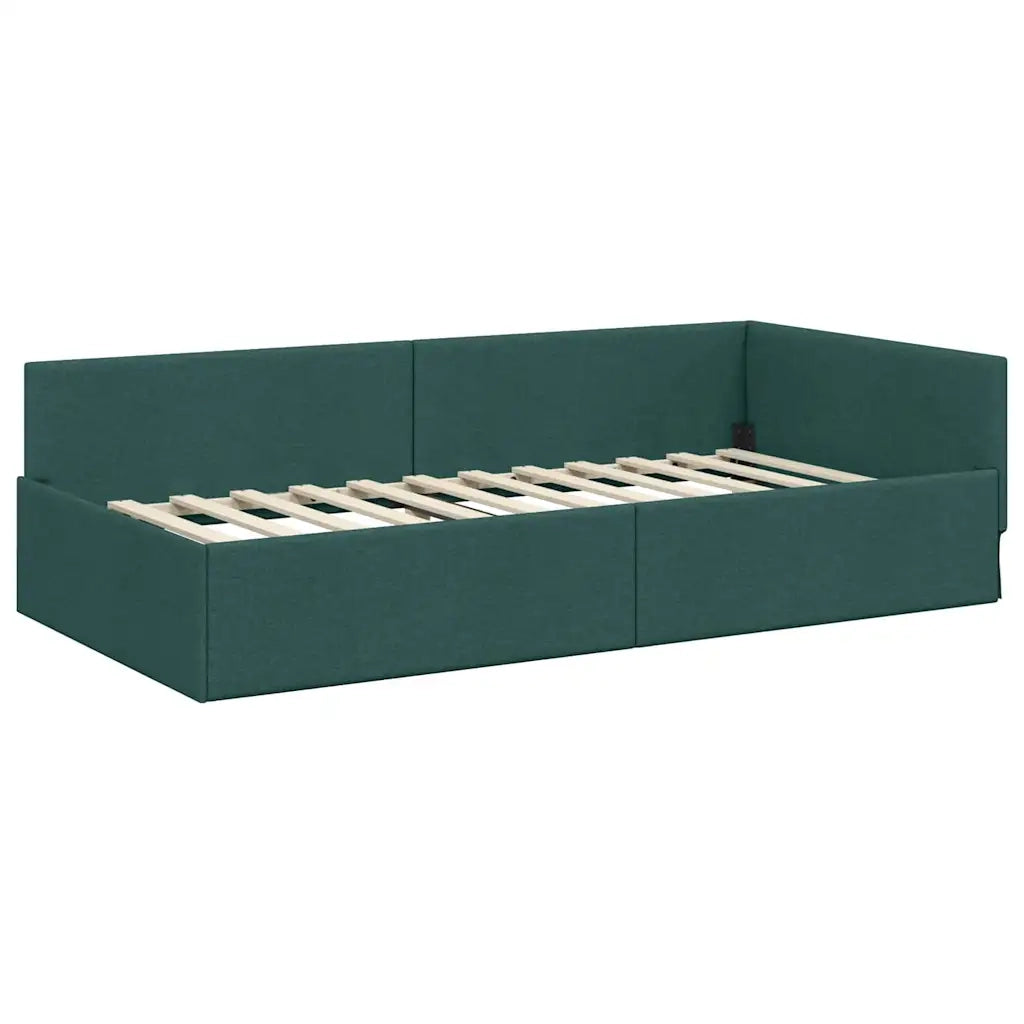 Cornice del letto ad angolo Verde Scuro 90 cm x 200 cm Tessuto