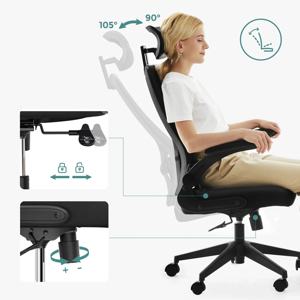 Sedia da ufficio seduta ergonomica girevole braccioli e poggiatesta regolabili tessuto traspirante altezza regolabile nero 12_0005874