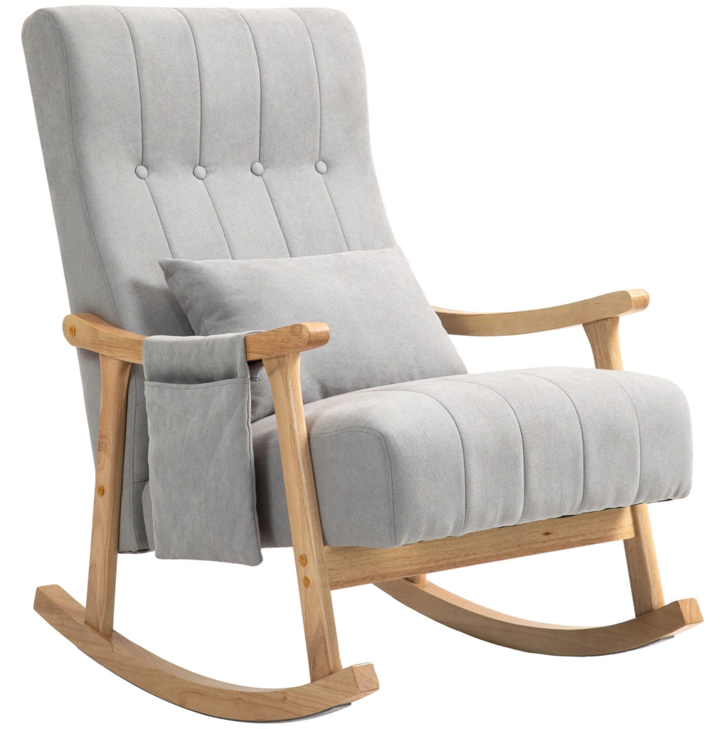 Poltrona a dondolo 65x90x98 cm con cuscino lombare; tasche laterali; poliestere grigio