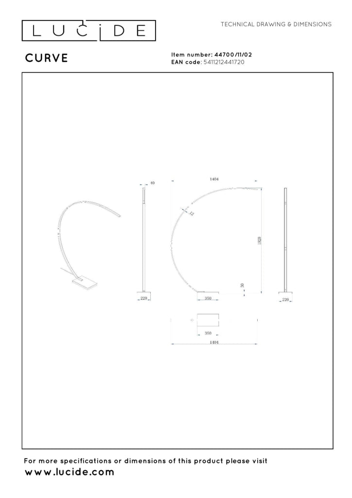 Lampada da terra ad arco LED oro nero CURVE Lucide