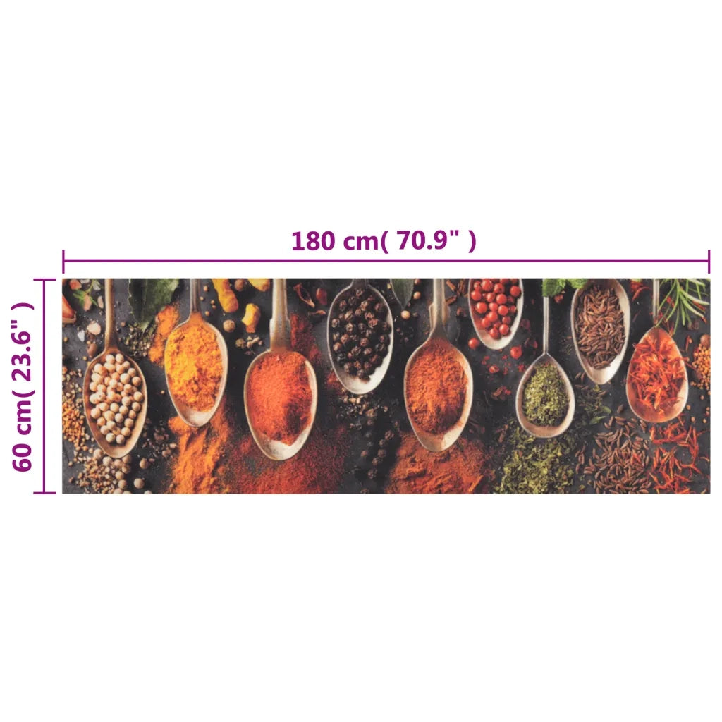 Tappeto da Cucina Lavabile Cucchiai e Spezie 60x180 cm Velluto 136544