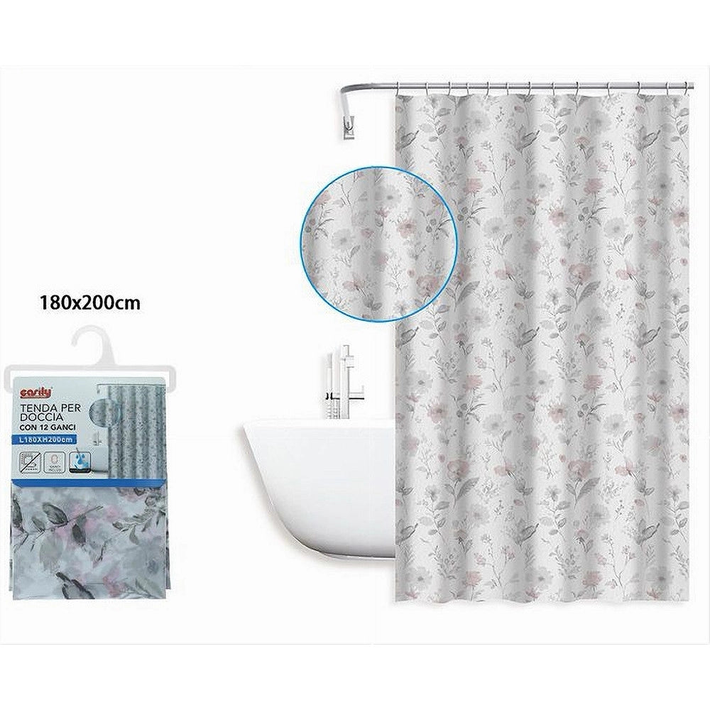 Trade Shop - Tenda Per Doccia Vasca Da Bagno Design Primaverile 180x200cm Con 12 Anelli 87595 -