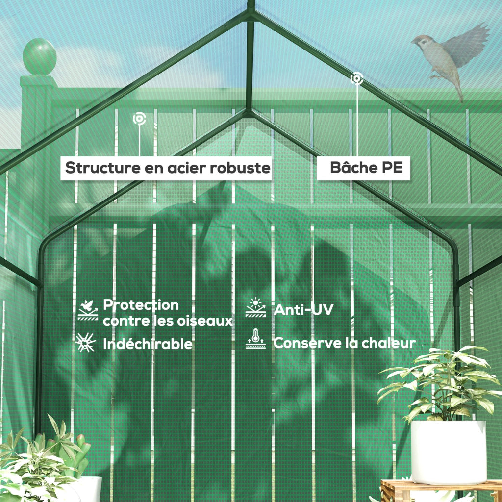 Serra da giardino 2 ripiani ¨C Xylo ¨C Telaio acciaio, PE rinforzato 140g/m2, 186x120x190cm, verde