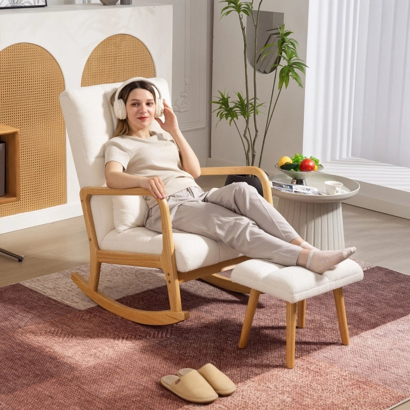 POLTRONA a dondolo con poggiapiedi 64,5x82x99 cm Legno Bianco
