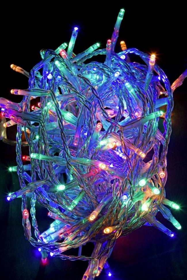 Luci Natale 300 LED Multicolore, Filo Trasparente 3mm, IP44 (12 Pezzi)