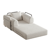 Divano letto modulare con vano portaoggetti nel bracciolo; struttura in metallo e chenille khaki