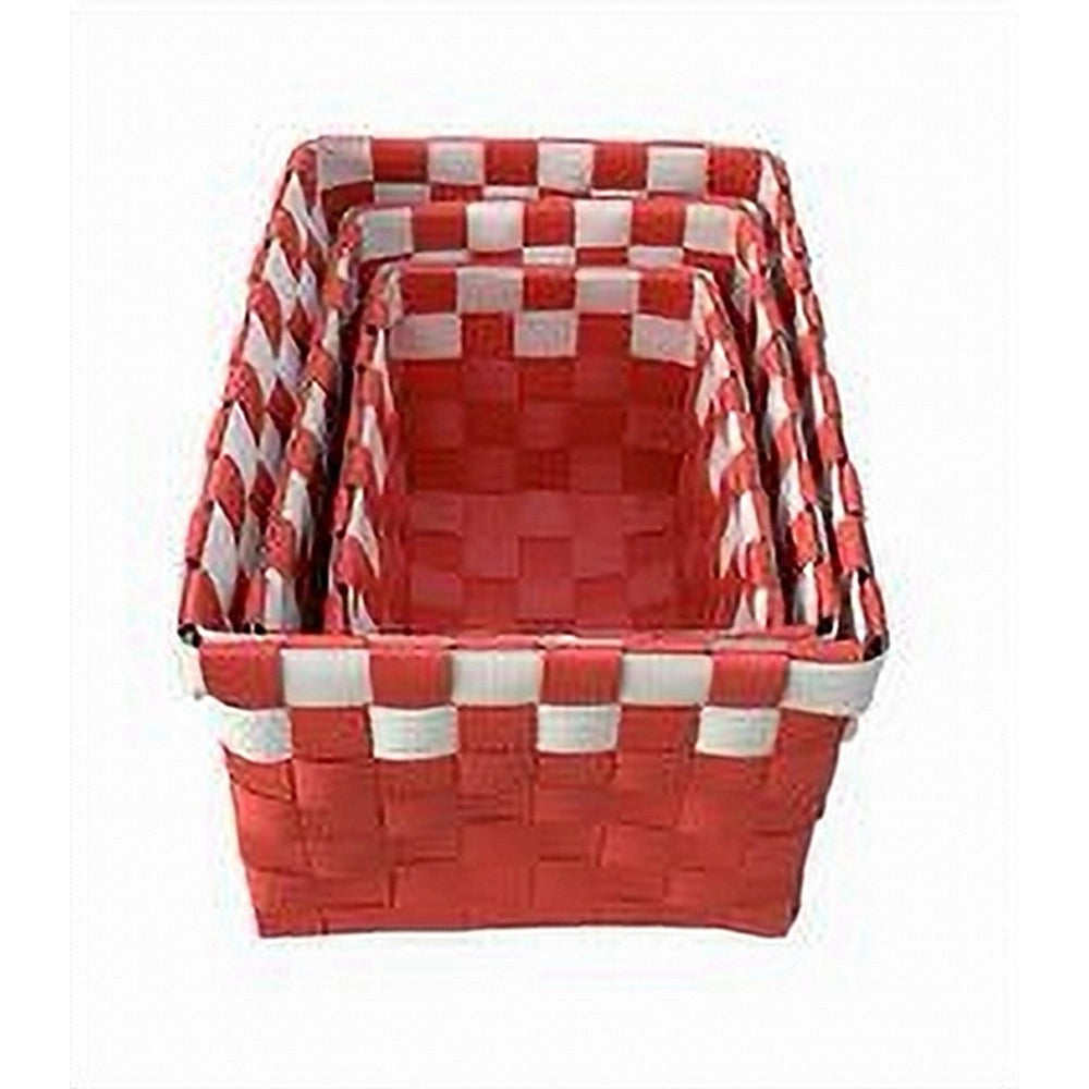 Trade Shop - Set 3 Cestini Portaoggetti Organizer Tessuto Bagno Rettangolari Rosso Bianco 59083 -