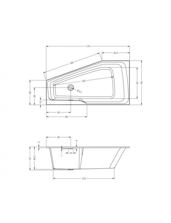 Vasca da bagno angolare destra in acrilico RIHO RETHINK SPACE M 170x90 cm