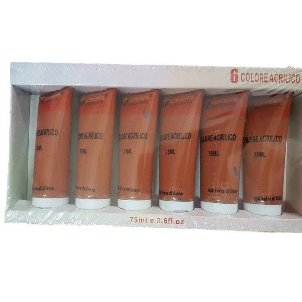 Trade Shop - Set 6pz Pittura Acrilica Vernice Confezione Colore Terra Di Siena Tubo 75ml 07487 -
