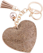 Laccio per le chiavi in pelle con cristallo a forma di cuore, adatto per borse e valigie, dorato chiaro