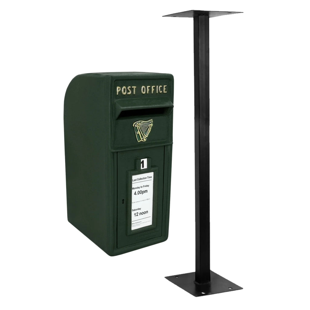 Cassetta Postale per le Lettere in Stile Britannico Inglese in Ghisa da Esterno Bocchetta Lettere Standard UK - con Piedistallo - Verde
