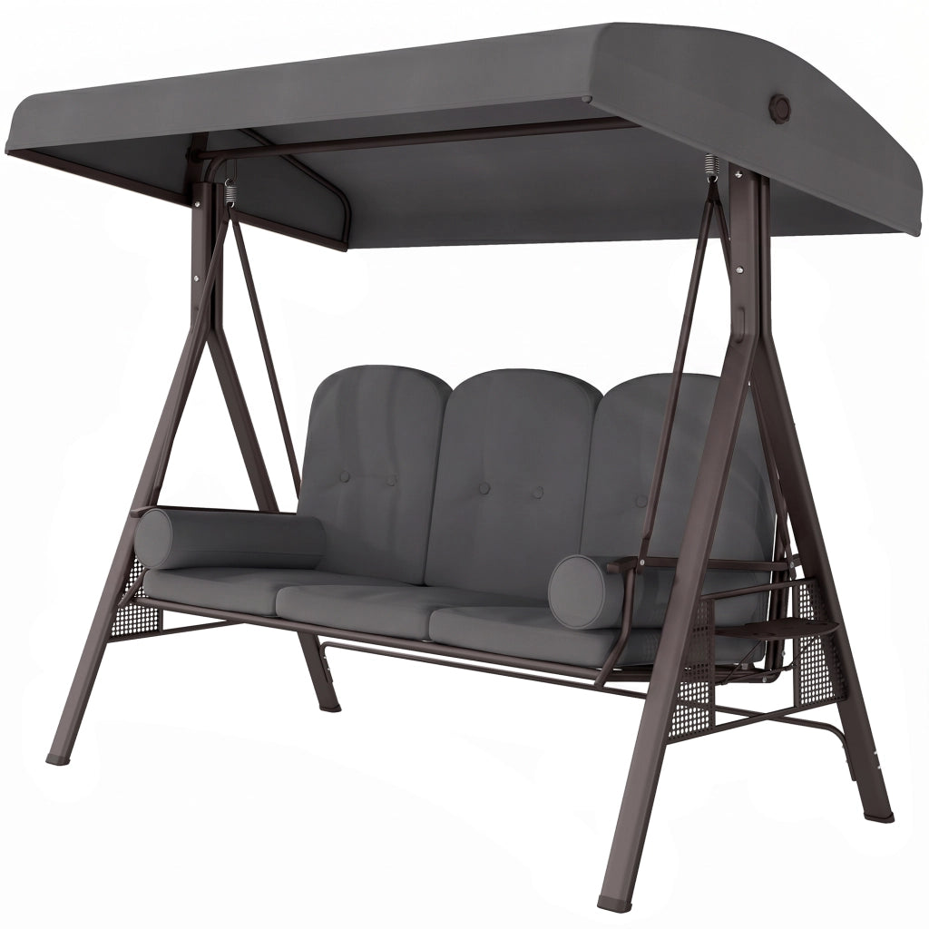 Dondolo da Giardino 3 Posti con Tetto Regolabile, Portabicchieri e Cuscini, 208x120x172 cm, Grigio