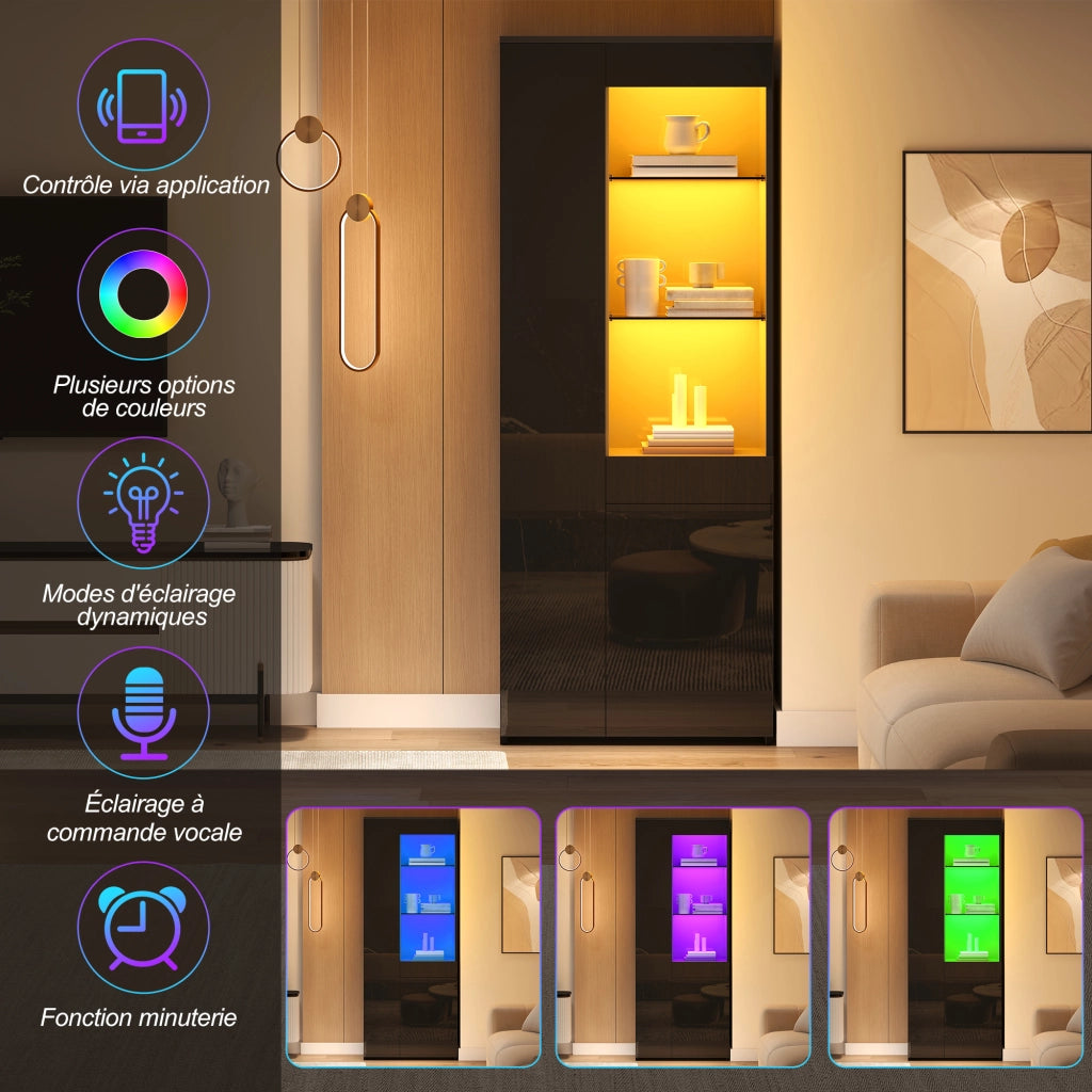 Mobile Vetrina ¨C Minimal ¨C Nero 70x35x180cm con cassetti e LED