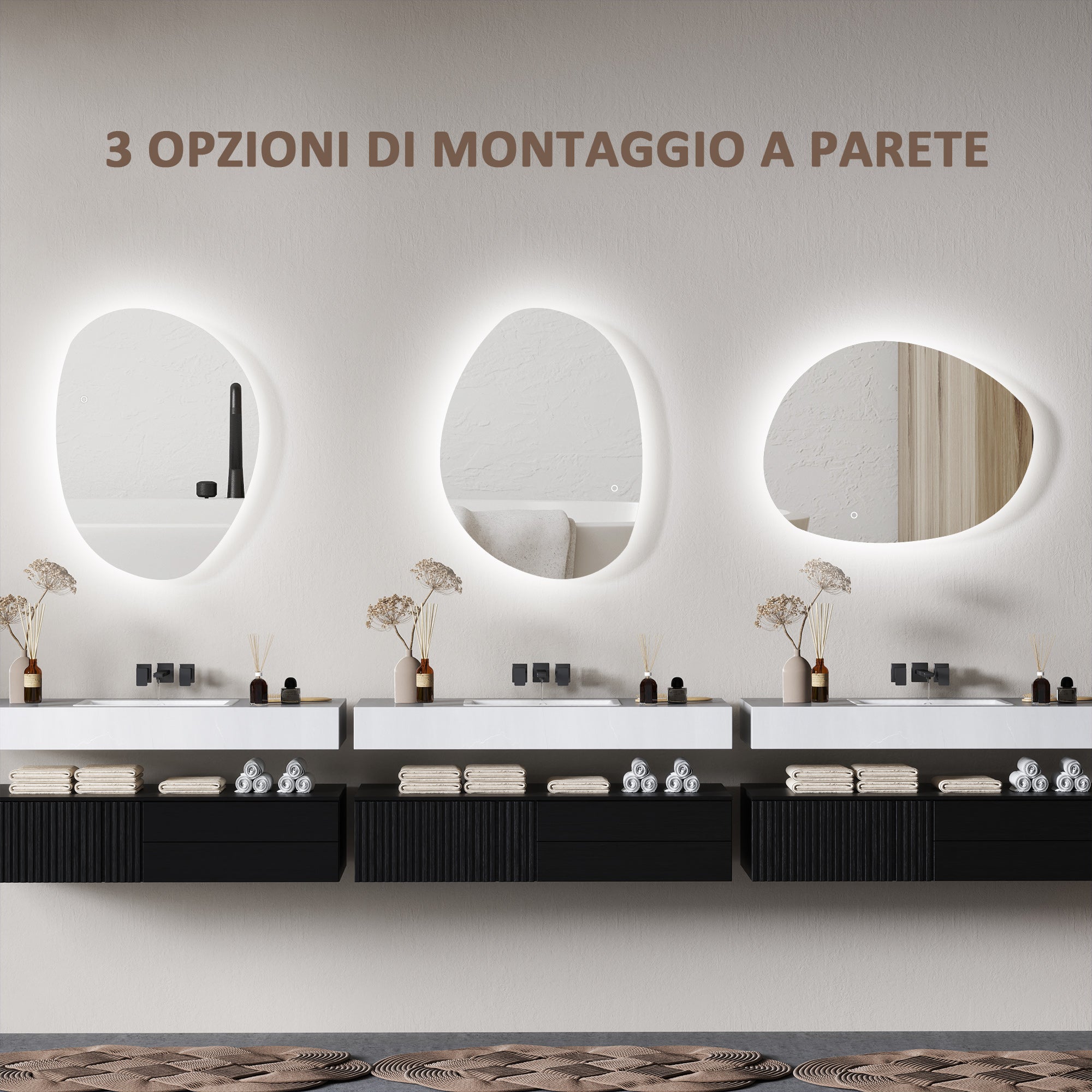 Specchio da Bagno 80x5x60 cm Illuminato a LED 3 Tonalità in Vetro Temperato Argento