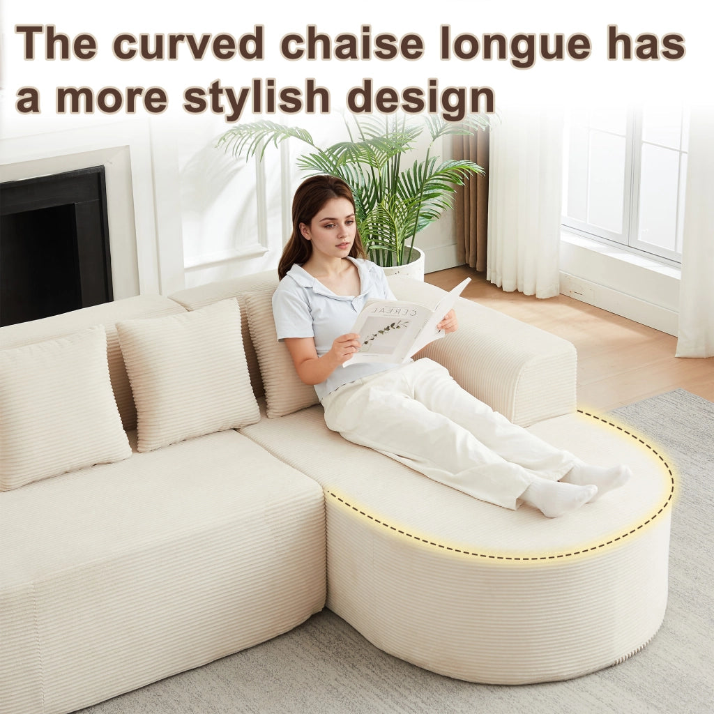 Divano angolare ¨C Minimal ¨C velluto crema 220cm con cuscini