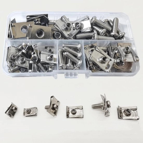 Clip a vite M4/M5/M6 - 60 pezzi - tipo U - fissaggi in acciaio inossidabile - contenitore di stoccaggio