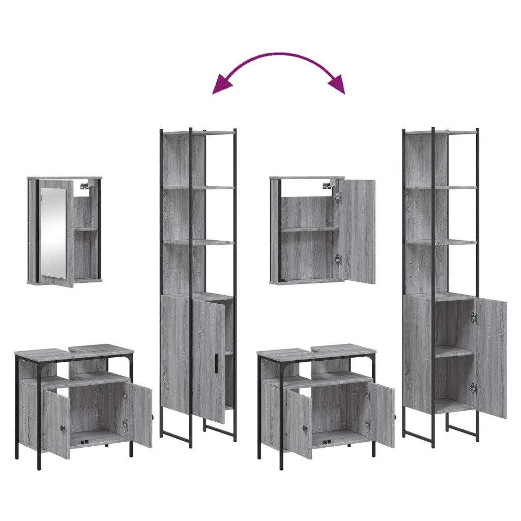 Set Mobili da Bagno | Armadio da bagno 3 pz Grigio Sonoma in Legno Multistrato