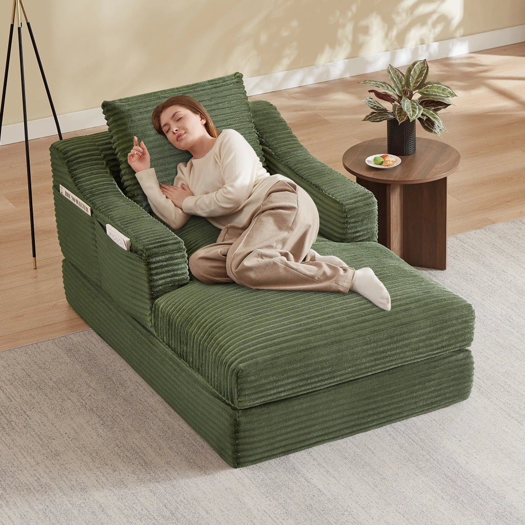 POLTRONA in velluto a coste verde 32x32x112 cm convertibile in piccolo letto