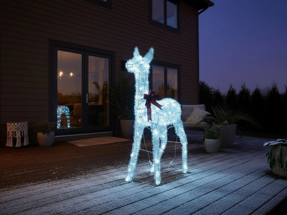 Decorazione natalizia da esterno a LED Renna 110 cm Decorazione natalizia da giardino Illuminata Bianca