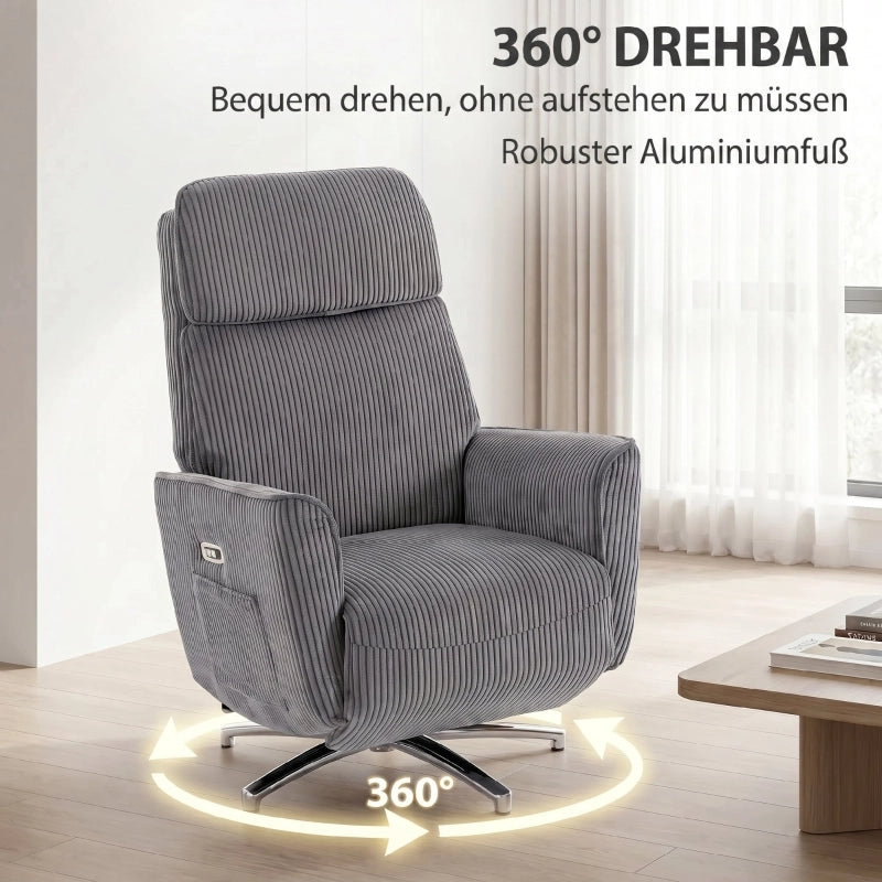 POLTRONA Relax Elettrica Girevole 360° con Doppio Motore, Tessuto Grigio Scuro