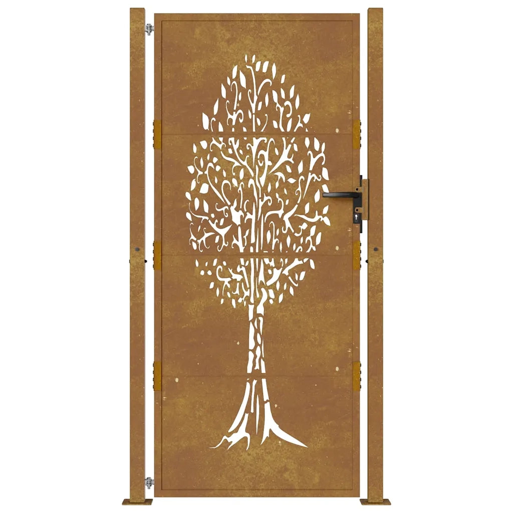 Cancello da giardino 100x175 cm in acciaio Corten con design ad albero 153164