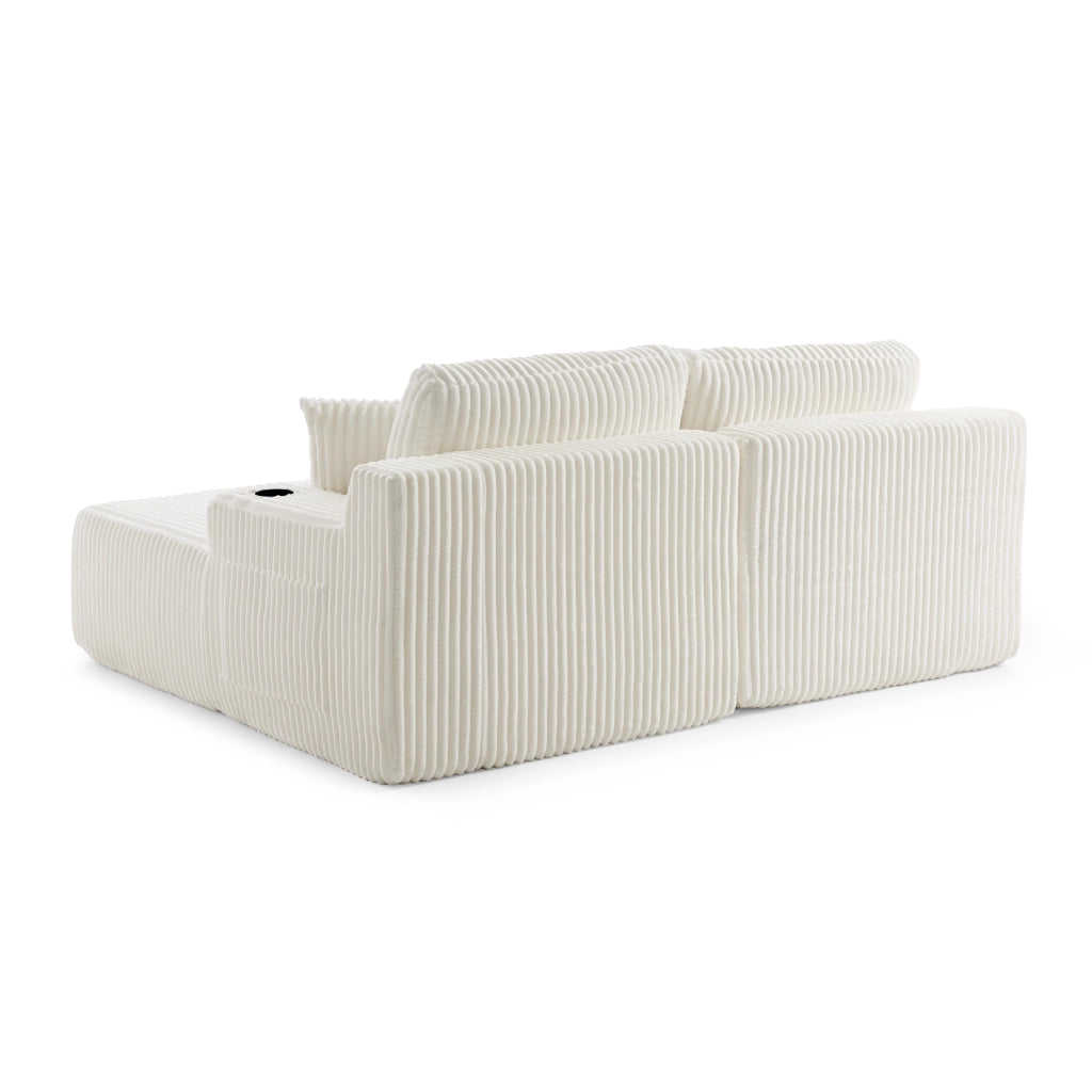 Divano Letto 2 Posti Relax ¨C Xylo ¨C Tessuto a Coste, Beige, con Cuscini e Poggiapiedi
