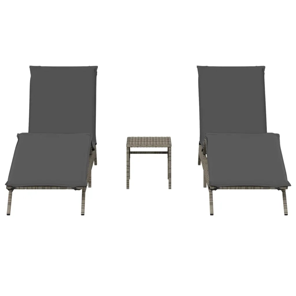 Lettini Prendisole 2 pz con Tavolino Grigio in Polyrattan 4002712